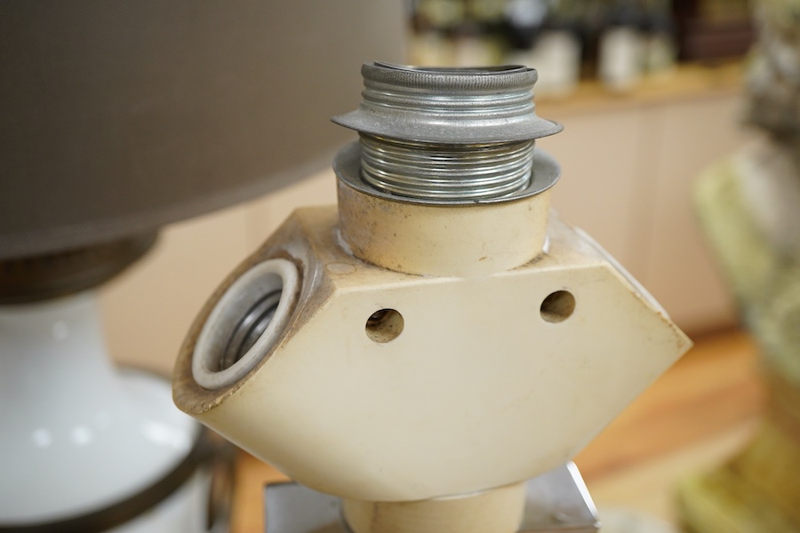 A contemporary Willy Rizzo style chrome and brass table lamp, 63cm high overall